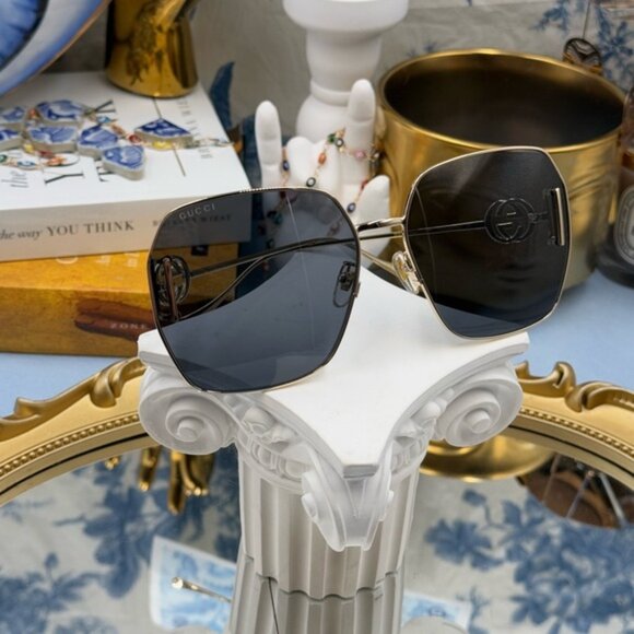 🆕 GUCCI 🧿 NWOT GG1207SA 002 Gold Rimmed Square Sunglasses, Grey Lens - Picture 6 of 16